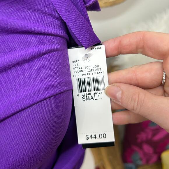 NWT Vintage Y2K 2000s B Wear Purple Short Sleeve Top Small Beaded Halter Tie - Picture 6 of 6